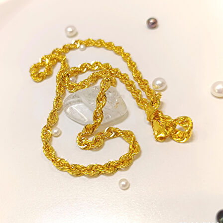 70cm 5mm Halat Zincir Kolye 14 Ayar Altın HD VİDEOLU