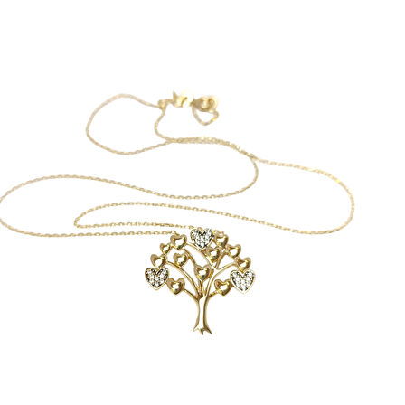 Kalpli Hayat Ağacı Kolye 14 Ayar Altın HD VİDEOLU