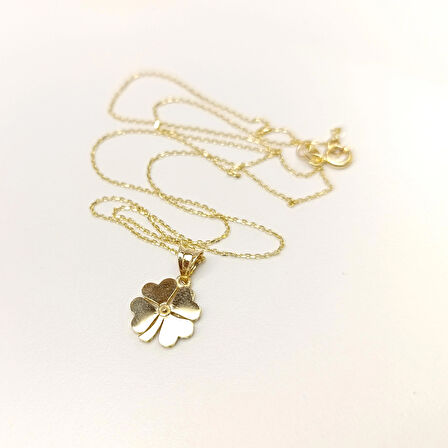 10.5mm Yonca Kolye 14 Ayar Altın HD VİDEOLU