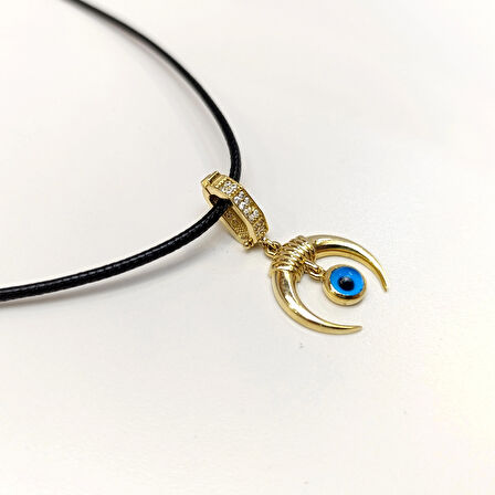 Charm Göz Boncuklu Boynuz Kolye 14 Ayar Altın HD VİDEOLU