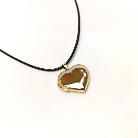 30mm Açılır Kalpli Resim Kutusu Kolye 14 Ayar Altın  HD VİDEOLU