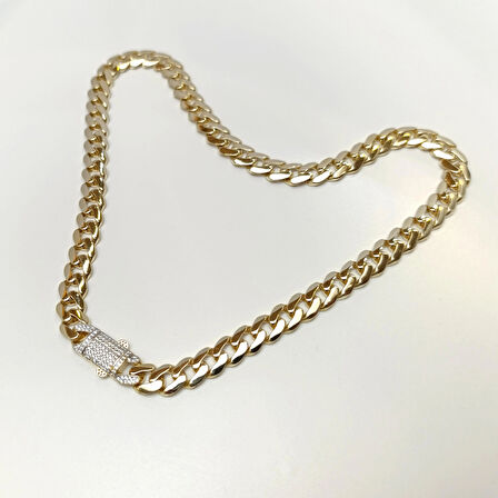 46cm 9.5mm Taşlı Gurmet Zincir Kolye 14 Ayar Altın HD VİDEOLU