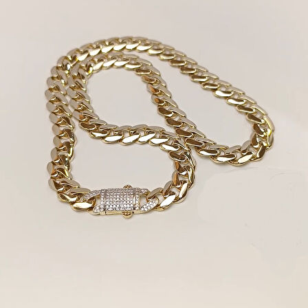 46cm 9.5mm Taşlı Gurmet Zincir Kolye 14 Ayar Altın HD VİDEOLU