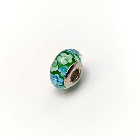 Yeşil-Mavi Çiçekli Charm 925 Ayar Gümüş HD VİDEOLU