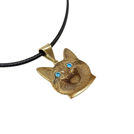 Gülen Kedi Kolye 14 Ayar Altın HD VİDEOLU