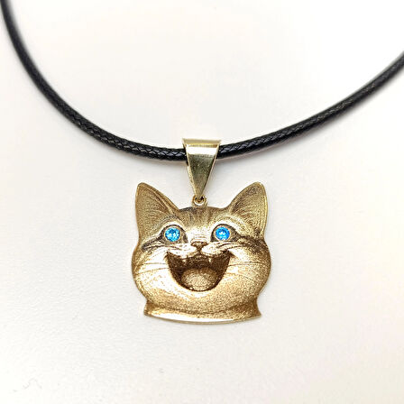 Gülen Kedi Kolye 14 Ayar Altın HD VİDEOLU