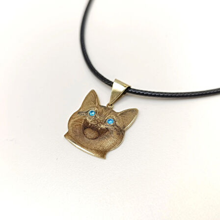 Gülen Kedi Kolye 14 Ayar Altın HD VİDEOLU