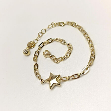 Tombul Yıldız Bileklik Künye 14 Ayar Altın HD VİDEOLU