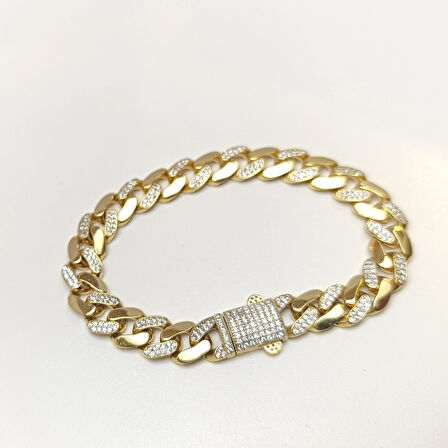 9.7mm Taşlı Gurmet Bileklik Künye 14 Ayar Altın HD VİDEOLU