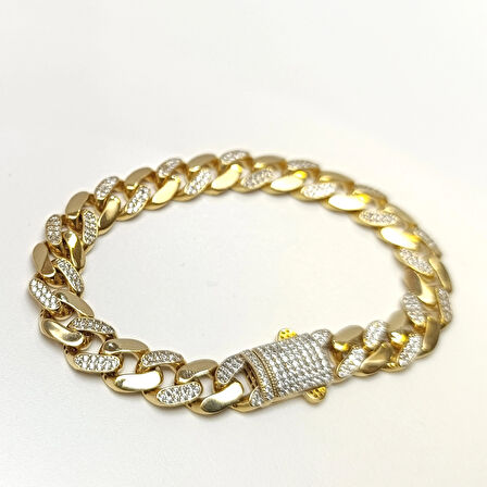 9.7mm Taşlı Gurmet Bileklik Künye 14 Ayar Altın HD VİDEOLU