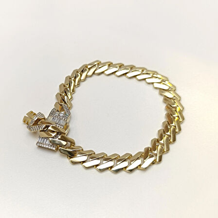 9mm Taşlı Gurmet Bileklik Künye 14 Ayar Altın HD VİDEOLU