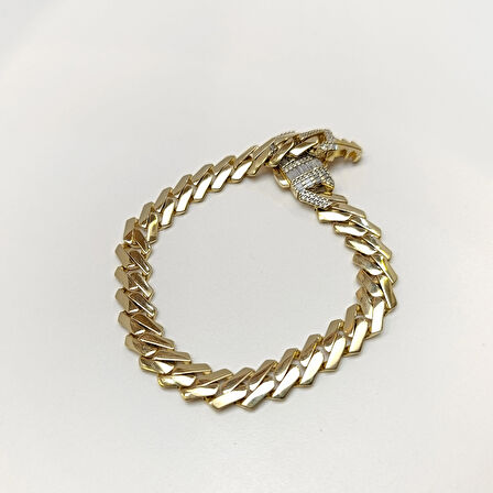 9mm Taşlı Gurmet Bileklik Künye 14 Ayar Altın HD VİDEOLU