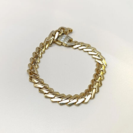 9mm Taşlı Gurmet Bileklik Künye 14 Ayar Altın HD VİDEOLU