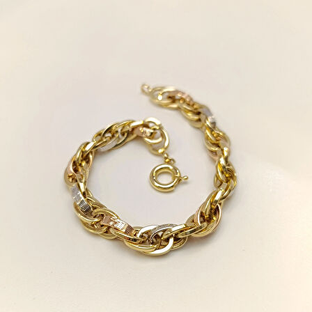 8.3mm Palamut Haloy Bileklik Künye 14 Ayar Altın HD VİDEOLU