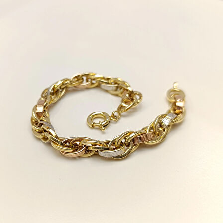 8.3mm Palamut Haloy Bileklik Künye 14 Ayar Altın HD VİDEOLU