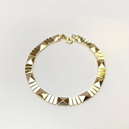 Bagetli Piramit Bileklik Künye 14 Ayar Altın HD VİDEOLU