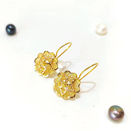 18mm Gül Sallanan Küpe 14 Ayar Altın HD VİDEOLU