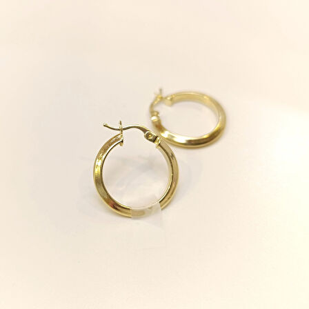 20mm Klasik Piramit Ray Halka Küpe 14 Ayar Altın HD VİDEOLU