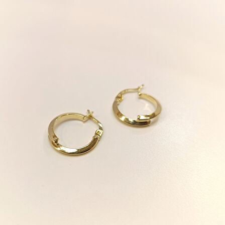 16mm Klasik İkili Piramit Ray Halka Küpe 14 Ayar Altın HD VİDEOLU