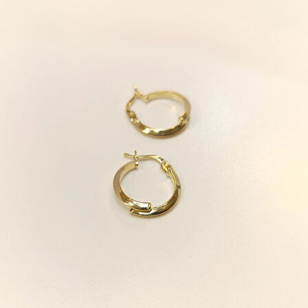 16mm Klasik İkili Piramit Ray Halka Küpe 14 Ayar Altın HD VİDEOLU