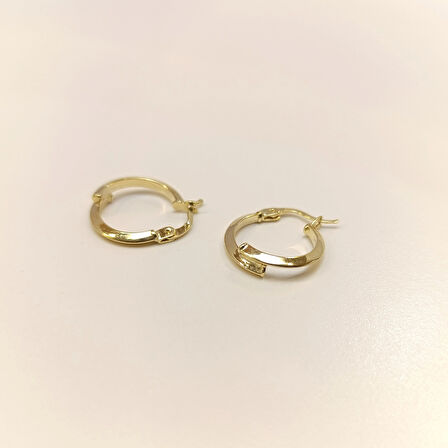 16mm Klasik İkili Piramit Ray Halka Küpe 14 Ayar Altın HD VİDEOLU