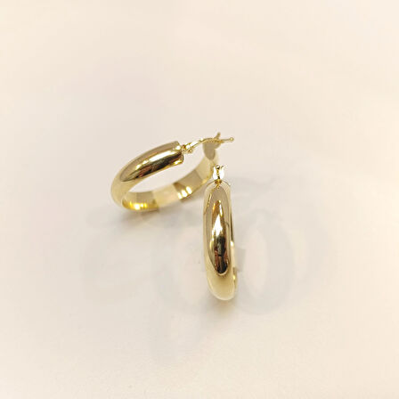 25.3mm Klasik Halka Küpe 14 Ayar Altın HD VİDEOLU