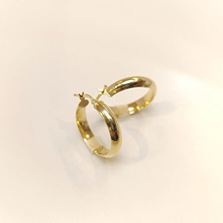 25.3mm Klasik Halka Küpe 14 Ayar Altın HD VİDEOLU