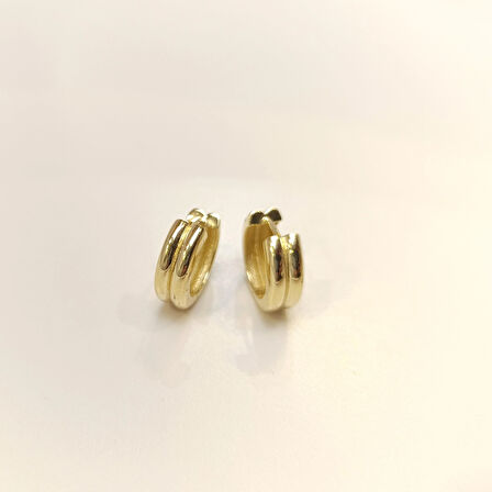 16.7mm İkili Klasik Halka Küpe 14 Ayar Altın HD VİDEOLU