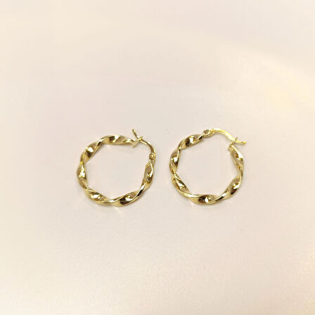 25mm Burgu Halka Küpe 14 Ayar Altın HD VİDEOLU