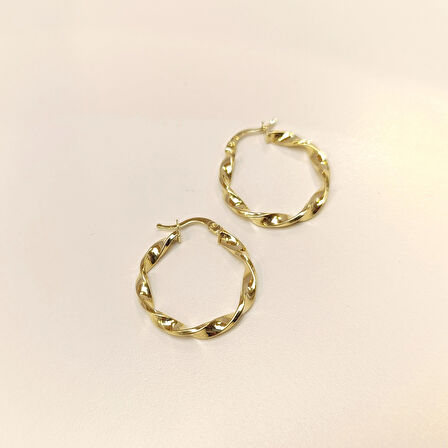 25mm Burgu Halka Küpe 14 Ayar Altın HD VİDEOLU