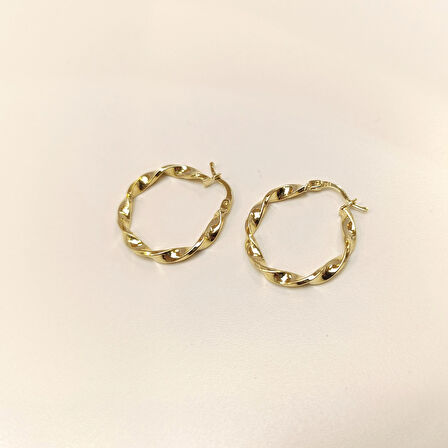 25mm Burgu Halka Küpe 14 Ayar Altın HD VİDEOLU