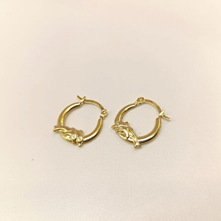 15.4mm Yunuslu Halka Küpe 14 Ayar Altın HD VİDEOLU