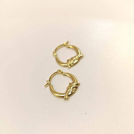 15.4mm Yunuslu Halka Küpe 14 Ayar Altın HD VİDEOLU