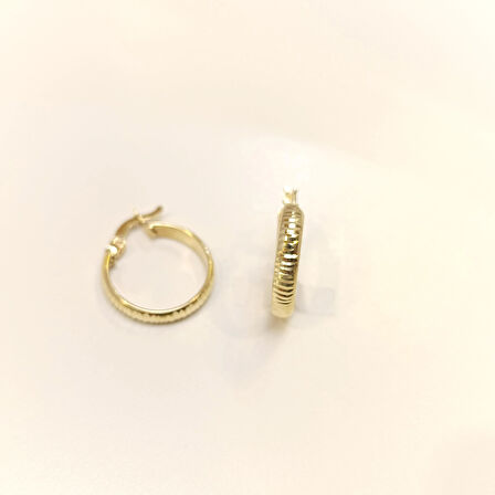 19mm Çizgili Halka Küpe 14 Ayar Altın HD VİDEOLU