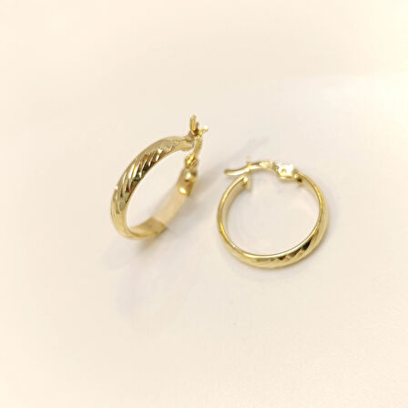 19mm Burgu Çizgili Halka Küpe 14 Ayar Altın HD VİDEOLU