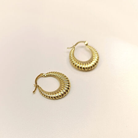 19.4mm İstiridye Halka Küpe 14 Ayar Altın HD VİDEOLU