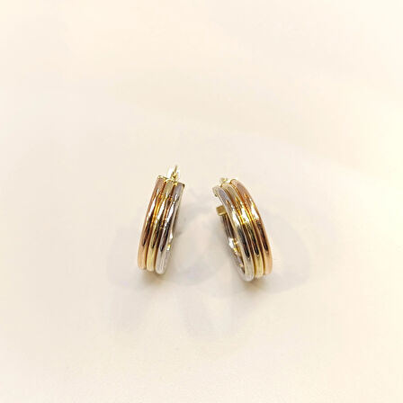 19mm Klasik Üçlü Halka Küpe 14 Ayar Altın HD VİDEOLU