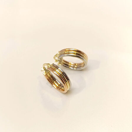 19mm Klasik Üçlü Halka Küpe 14 Ayar Altın HD VİDEOLU