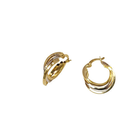 23mm Üçlü Halka Küpe 14 Ayar Altın HD VİDEOLU