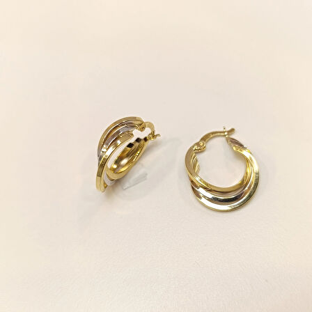 23mm Üçlü Halka Küpe 14 Ayar Altın HD VİDEOLU