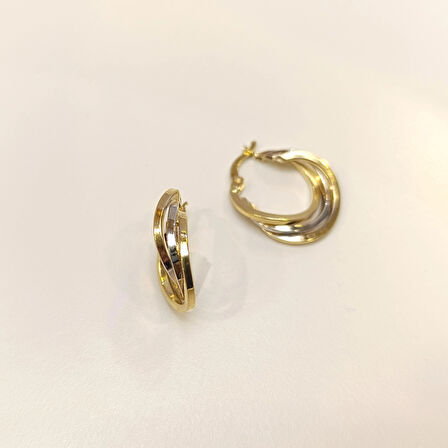 23mm Üçlü Halka Küpe 14 Ayar Altın HD VİDEOLU