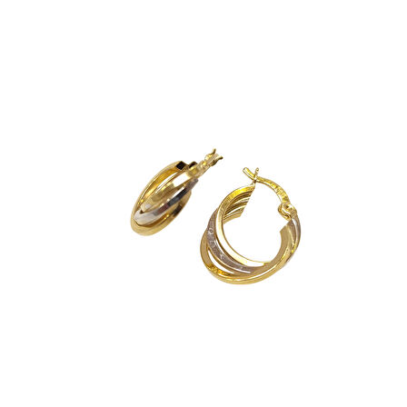 20.8mm Üçlü Halka Küpe 14 Ayar Altın HD VİDEOLU