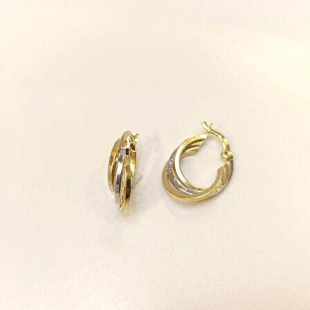 20.8mm Üçlü Halka Küpe 14 Ayar Altın HD VİDEOLU