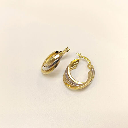 20.8mm Üçlü Halka Küpe 14 Ayar Altın HD VİDEOLU