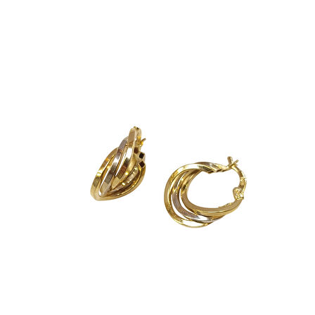 20.8mm Üçlü Halka Küpe 14 Ayar Altın HD VİDEOLU