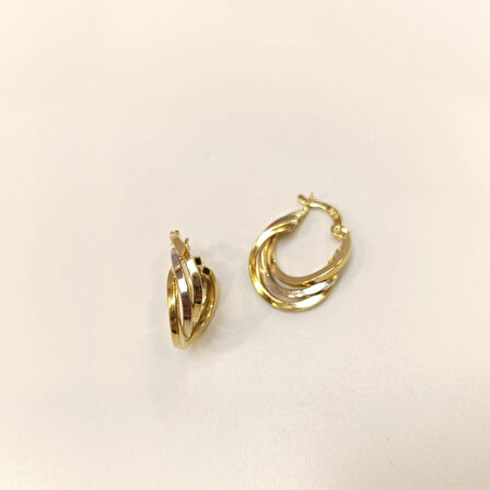 20.8mm Üçlü Halka Küpe 14 Ayar Altın HD VİDEOLU