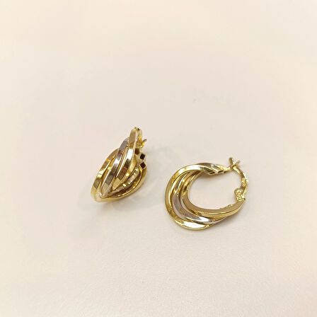 20.8mm Üçlü Halka Küpe 14 Ayar Altın HD VİDEOLU