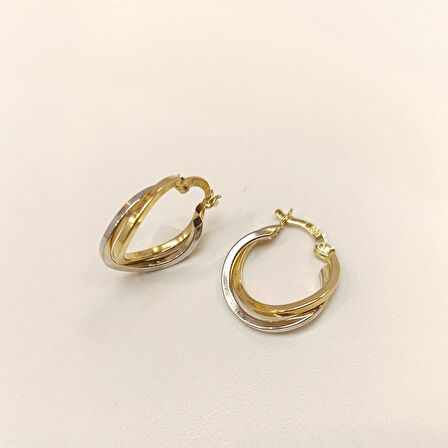 21mm İkili Halka Küpe 14 Ayar Altın HD VİDEOLU