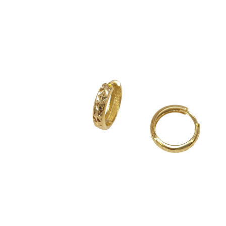 14mm Kalem İşlemeli Halka Küpe 14 Ayar Altın HD VİDEOLU