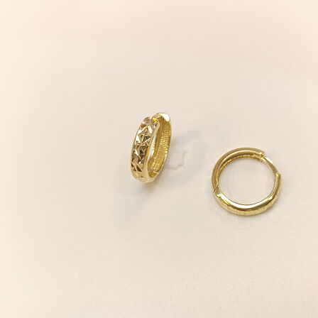 14mm Kalem İşlemeli Halka Küpe 14 Ayar Altın HD VİDEOLU